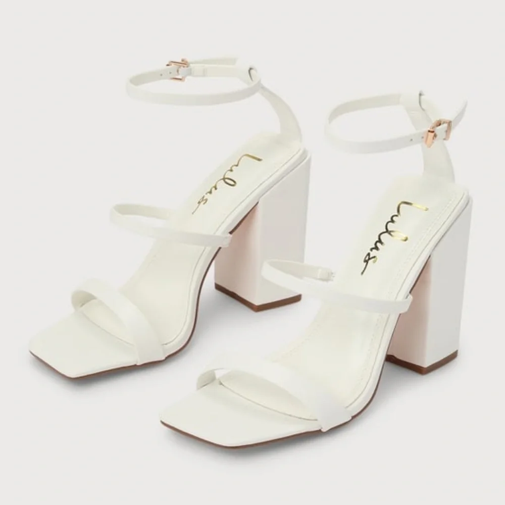 Lulu's White Strappy Block Heel Sandals